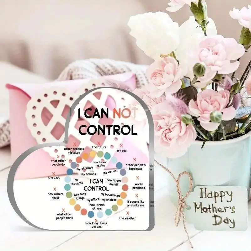 1pc, Acrylic Heart Ornament Mental Health I Can Control and I Can\'t Not Control, Home Decor, Birthday Art Craft Ornament