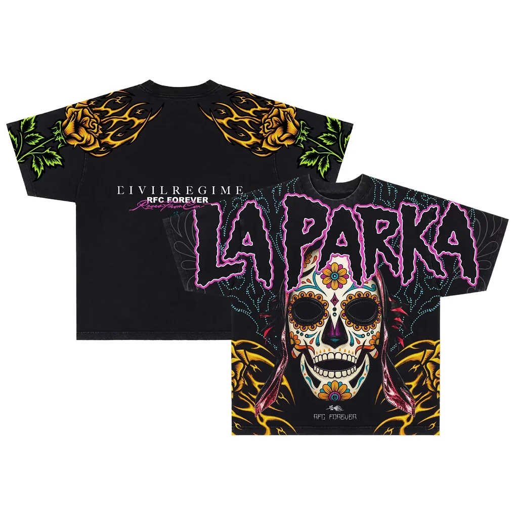 Civil Regime La Parka Lucha Libre Sugar Skull T Shirt Vintage Mexican Wrestler Graphic Tee Streetwear Short Sleeve T-shirt