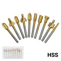 10Pcs/Set HSS Rotary File Router Drill Bits Set Titanium Coated Woodworking Trimming For Carving Milling Cutter Wood Tools