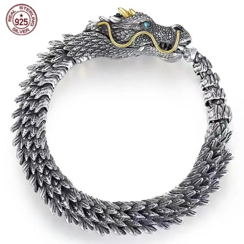 

2022 New S925 Sterling Silver Fierce Dragon Bracelets Viking Domineering Black Gun Dragon Men Bracelet Hip Hop Rock Jewelry