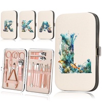 18Pcs Nail Clipper Manicure Set Portable PU Case Stainless Steel Pedicure Kit Pocket Organizer Trimmer Tools Fish Letter Pattern