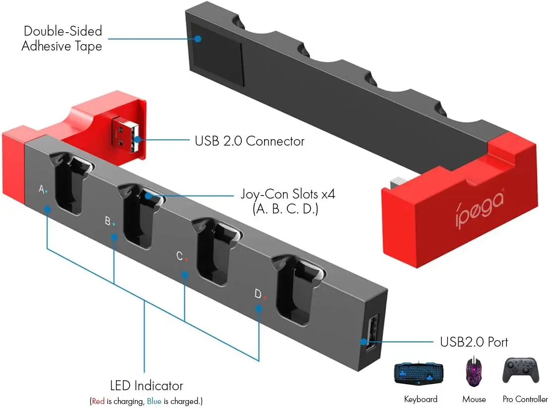 ل NS التبديل JoyCon جهاز شحن محور USB تحكم شاحن حوض حامل محطة حامل التبديل NS JoyCon لعبة شحن المحور