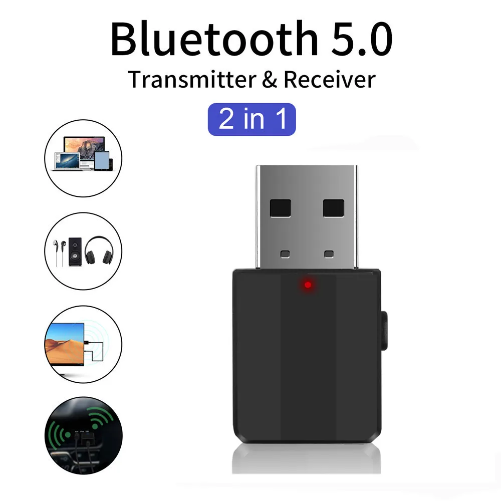 2 IN 1 V5.0 Bluetooth Transmitter Receiver Mini 3.5mm AUX Stereo Wireless Music Adapter For Car Radio TV Mp3 Speaker