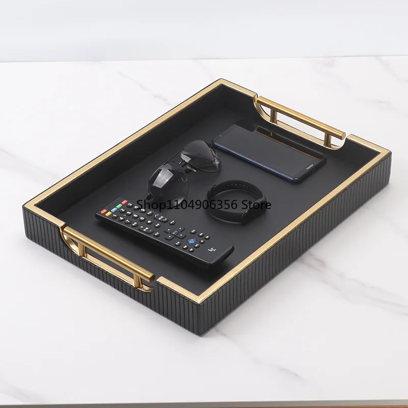 صينية زخرفية جلدية منزلية مبتكرة، صينية تخزين مدخل غرفة المعيشة، صينية تخزين طاولة القهوة لغرفة النموذج، صينية الشاي #6