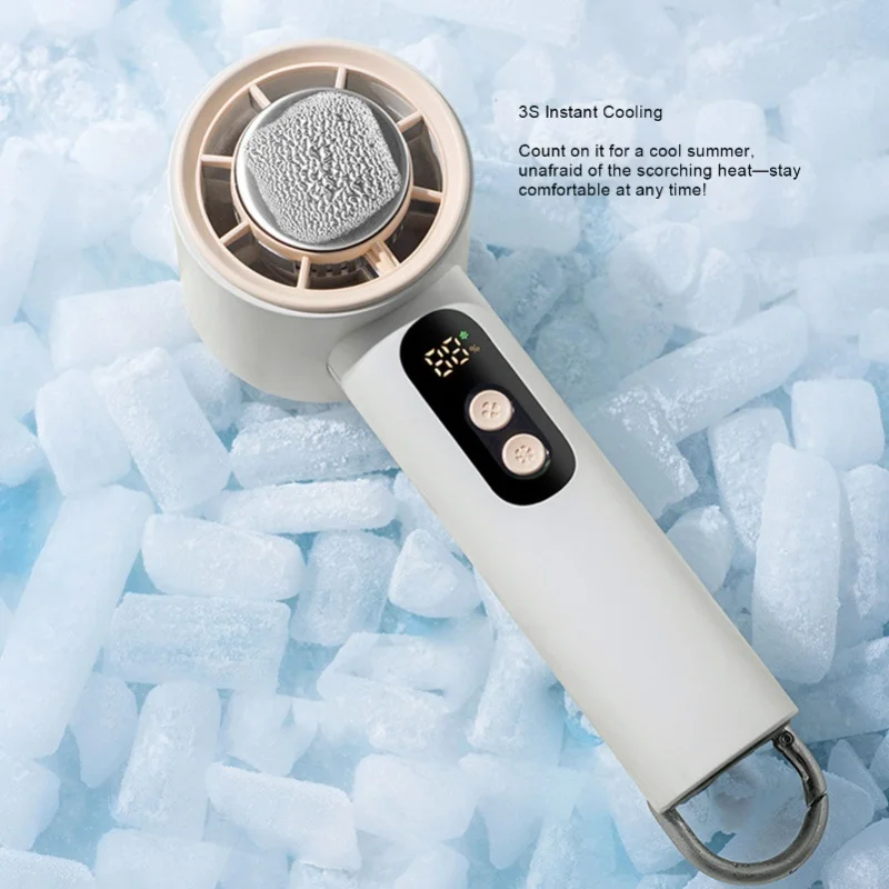 turbo-rechargeable-handheld-cooling-fan-100-speed-levels-led-display-ice-cooler-with-carabiner