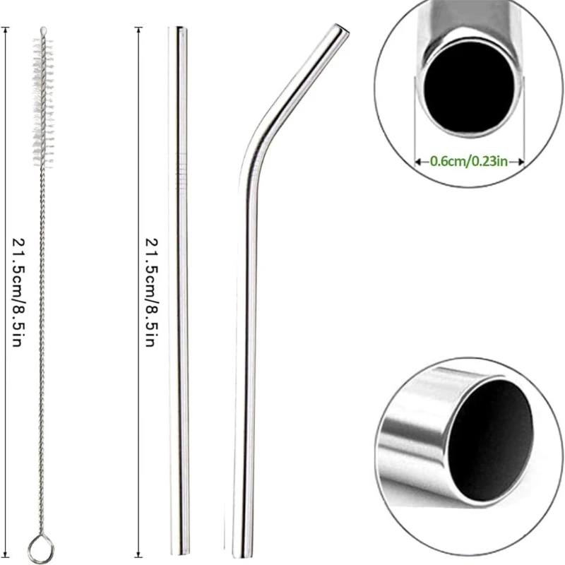 Stainless Steel Metal Drinking Straw Straight or Bent Tip For Juice Coffee Reusable Kitchen Tool - Image 3