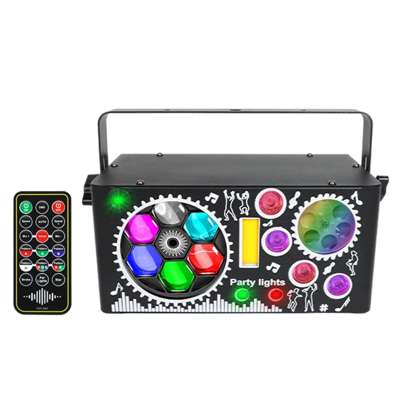 WUSTAR 4-in-1 DJ 파티 조명 (레이저, LED 스트로브, 512DMX 및 사운드 활성화 기능 포함) - 가정, 클럽, 무대 행사용