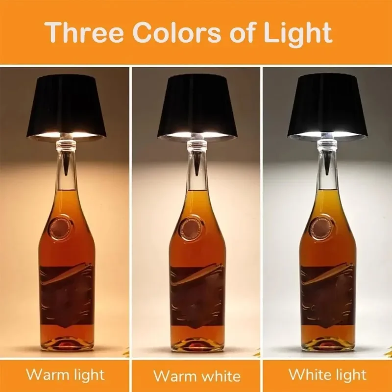 LED Touch Three Color Dimming Metal Bottle Table Lamp USB Rechargeable Bedroom Study Living Room Dining Room Ambient Lighting
