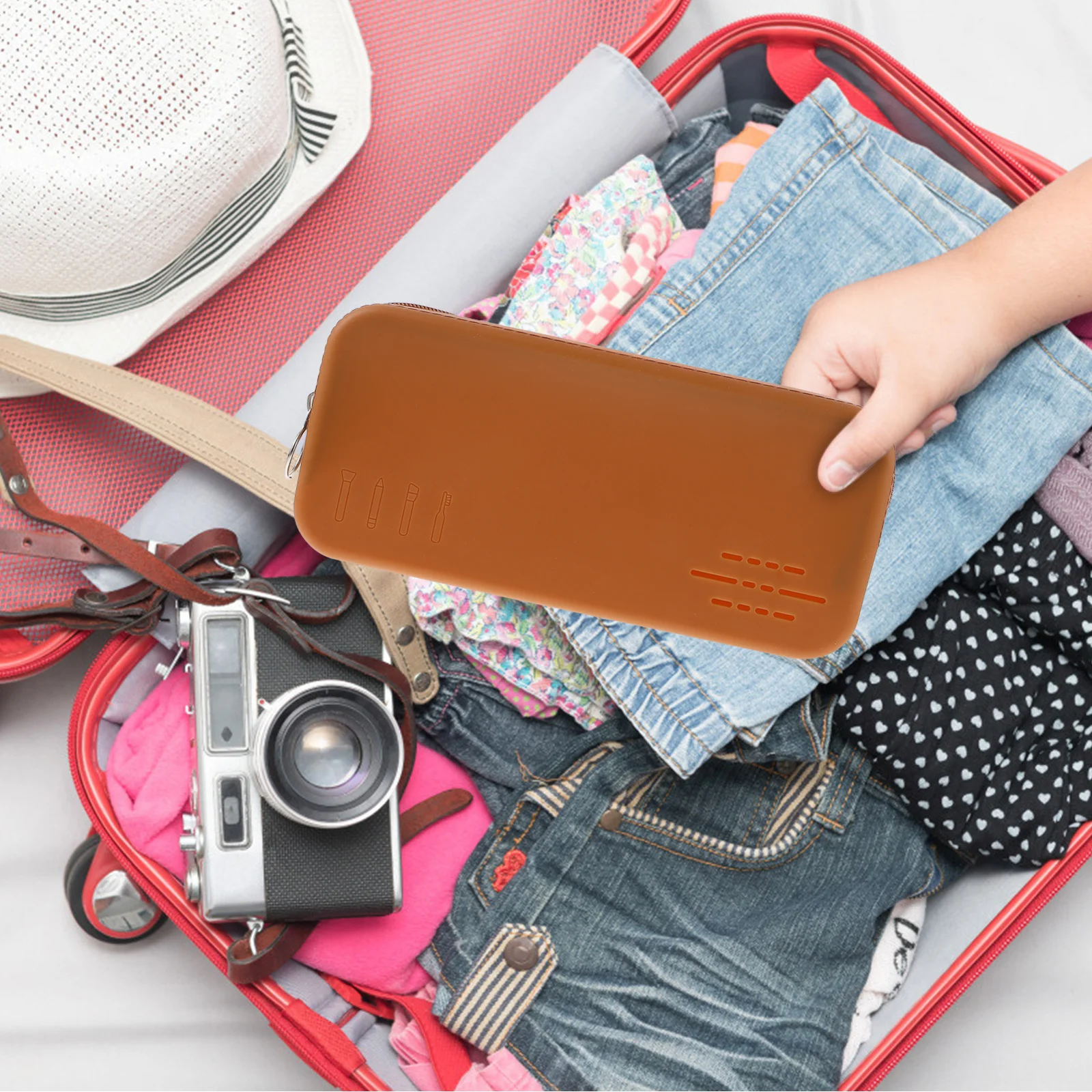 حافظة فرشاة أنيقة بسحاب للسفر وتخزين مستحضرات التجميل، حقيبة تنظيم محمولة صغيرة للنساء