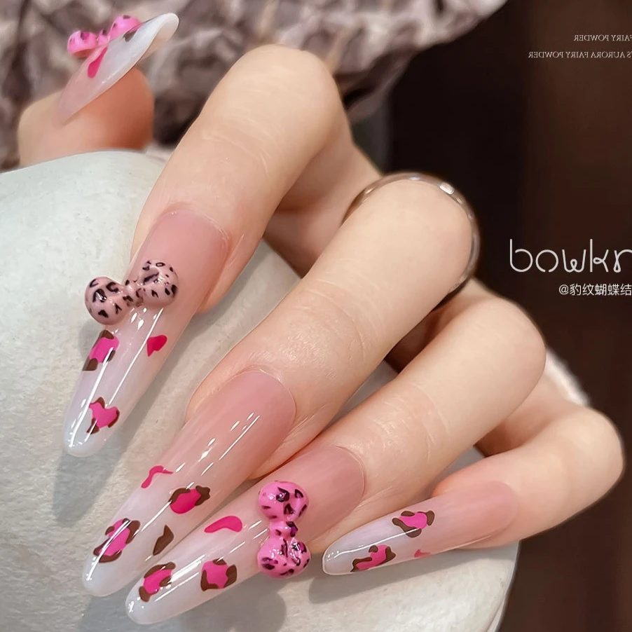 حساسة ليوبارد طباعة Bowknot الراتنج الشريط محب ربطة القوس فيونكة الفرنسية أنيقة مسمار الفن اكسسوارات سحر الزينة أداة بالجملة