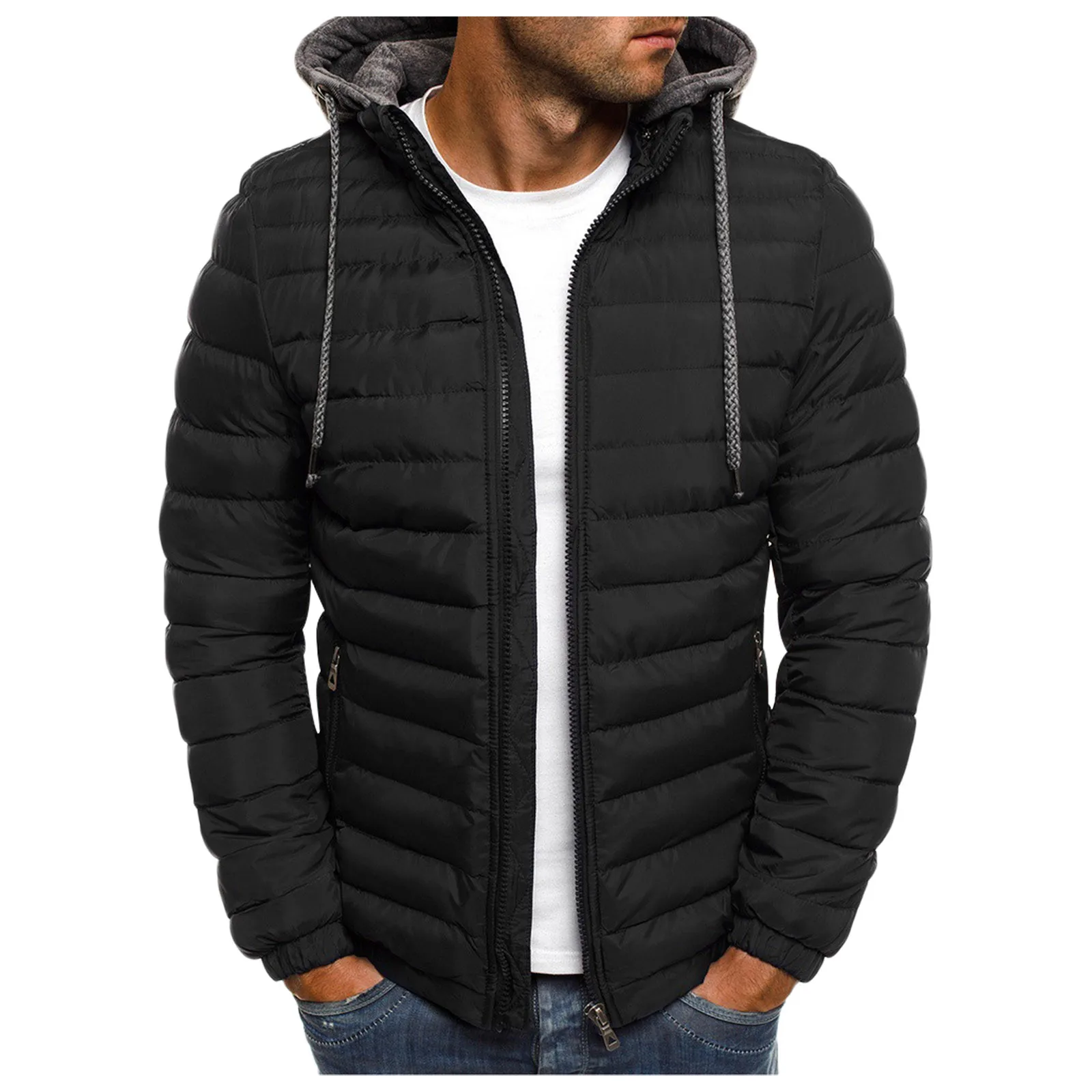 Men Jacket Autumn Winter Parkas Hooded Cotton Padded Thick Zipper Coat Casual Warm Overcoat Streetwear Jacket Outdoor Outerwear