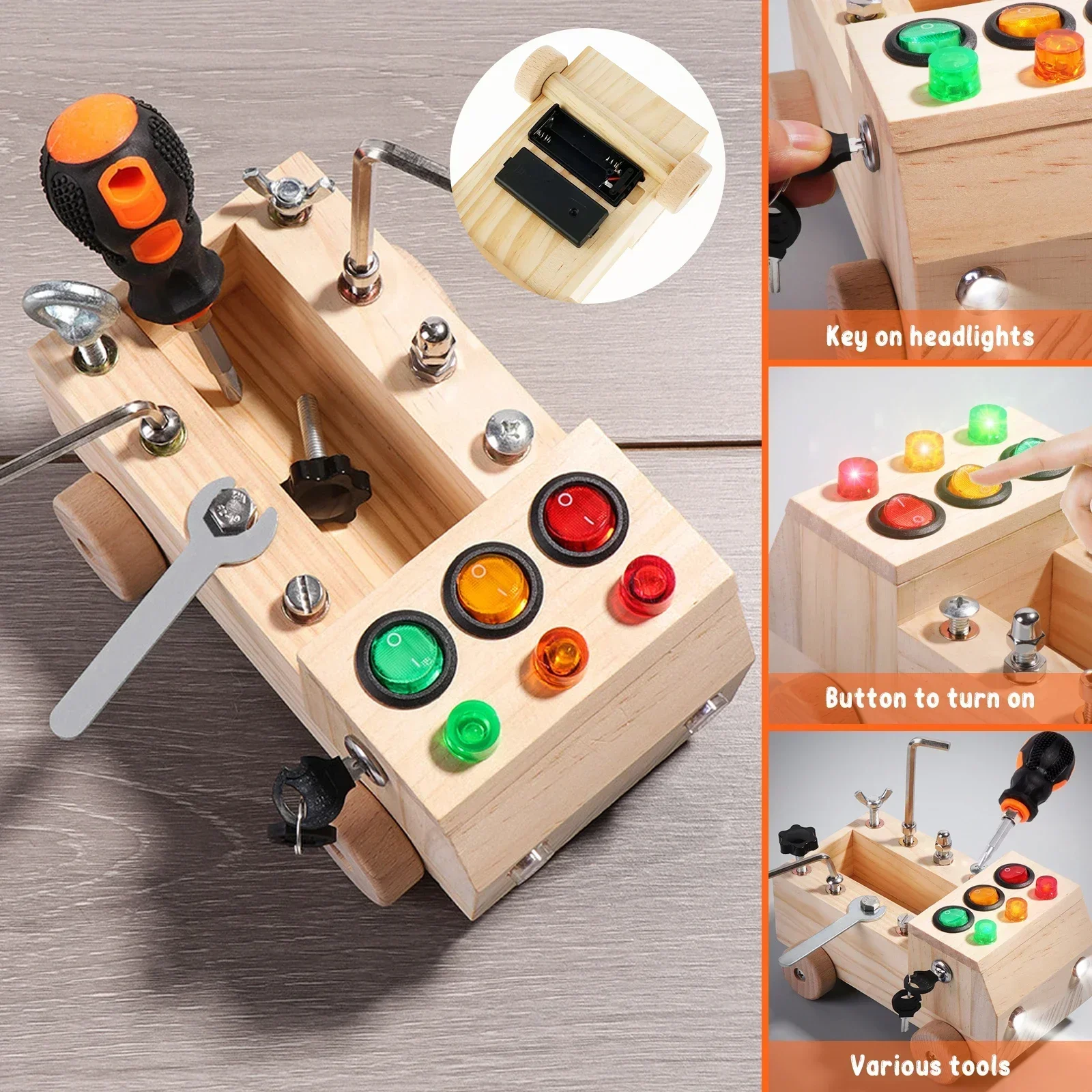 

Wooden Montessori Slab LED Light Switch Sensory Toy Portable Travel Screwdriver Slabboard Educational Learning Toys Kids Gifts