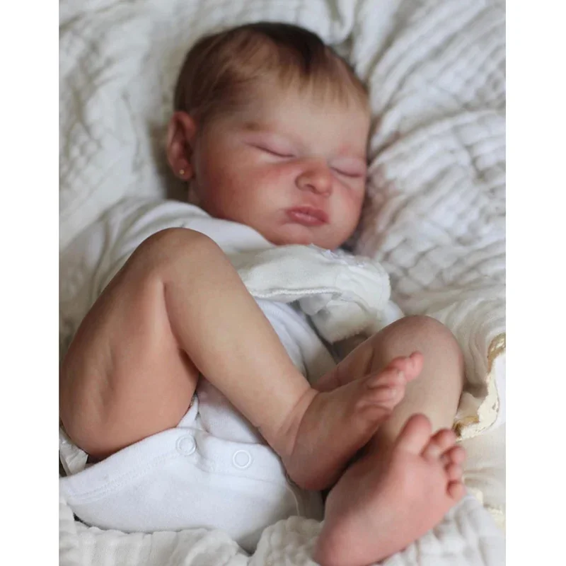 

48CM Reborn Laura Newborn Sleeping Baby with Hair Soft Touch Real Life Baby Dolls Hand Paint with Details Veins reborn baby doll