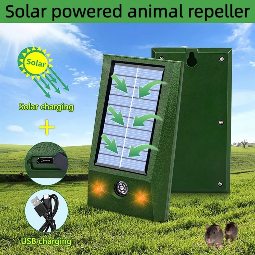 Outdoor Hanging Ultrasonic Animal Repeller Solar LED Flash Waterproof Pest Deterrent for Birds Pigeons Mice Yard Farm Garden
