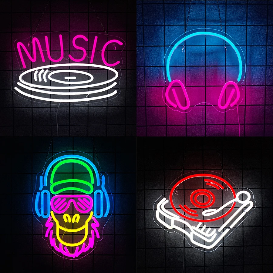 Music Neon Sign For Wall Decor,Light Up Sign For Bar,Party,Music Studio Decor,Stage,Man Cave,Concert,Christmas Birthday Gifts