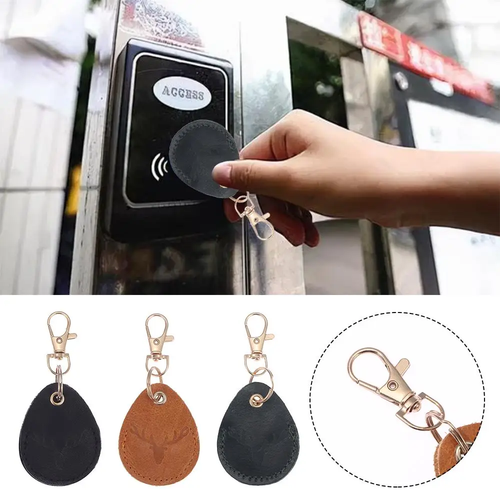 High Quality Leather Access Card Case Anti-lost Anti-fall Key Tag Ring Fingerprint-proof Accessories Access Card Bag Universal