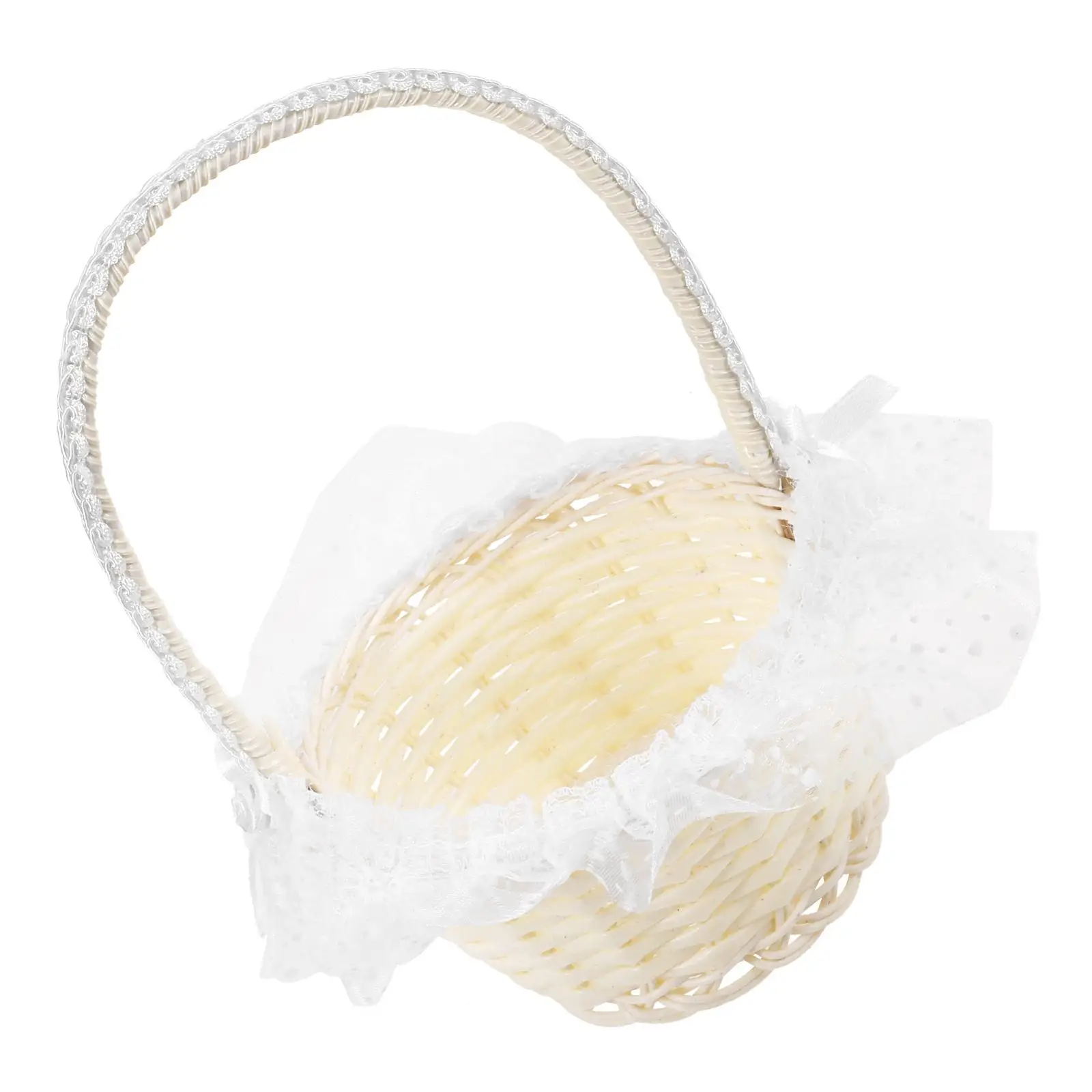 Rattan Flower Basket 13x18cm White Wedding Flower Girl Baskets for Bridal Party Petals Holding Handheld Kids Dance Performance