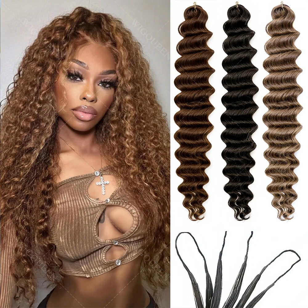

4/27 Blonde Highlight Deep Curly Bulk Hair Extensions Feather Crochet Human Hair Lightweight Reusable Water Wave Crochet Hair