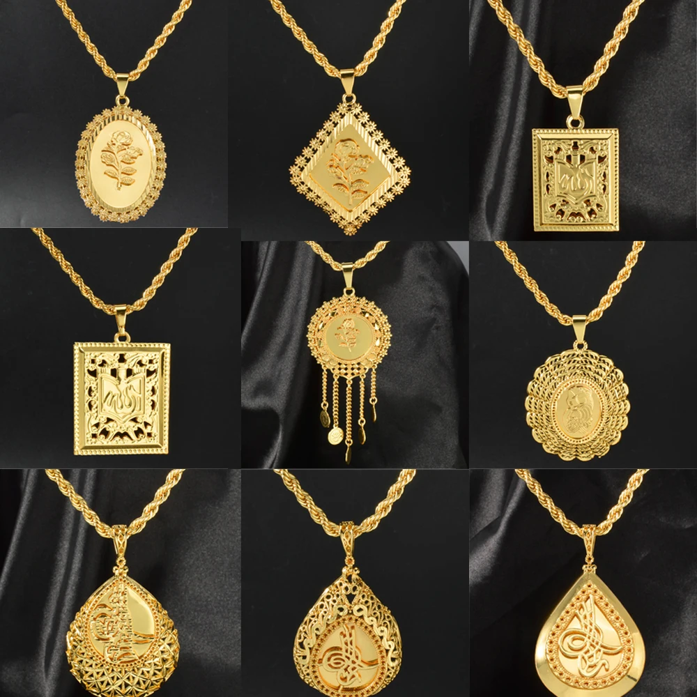 

Golden Rose Geometric Pendant Necklace Chain Copper Necklace Dubai 18k Gold-plated Pendant Necklace Jewelry Daily Wear Gifts
