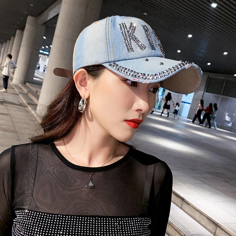 Sequins Baseball Cap Rhinestone Letter Women Spring Summer Sun Hat Outdoor Korean Cowboy Visor Cap Female New