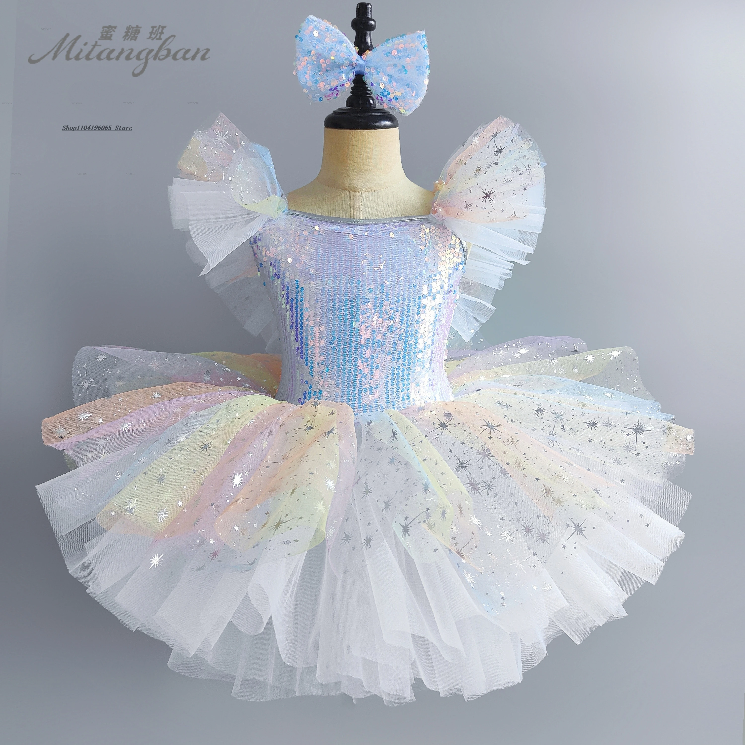 Toddler Sequined Fancy White Ballet Tutu dress Girls Fancy Dance Costumes Children Ballerinas Outfits Kids Ballroom Suit Clothes