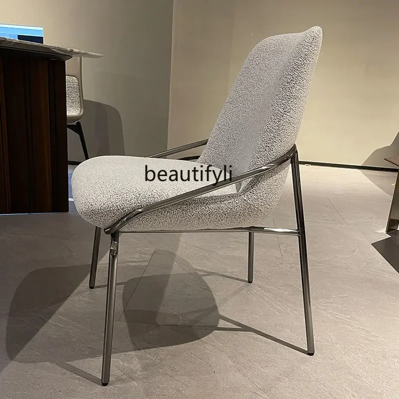 

xzHousehold Minimalist Italian Stainless Steel Lambswool Fabric Dining Chair Designer Luxury Apartment Model Room