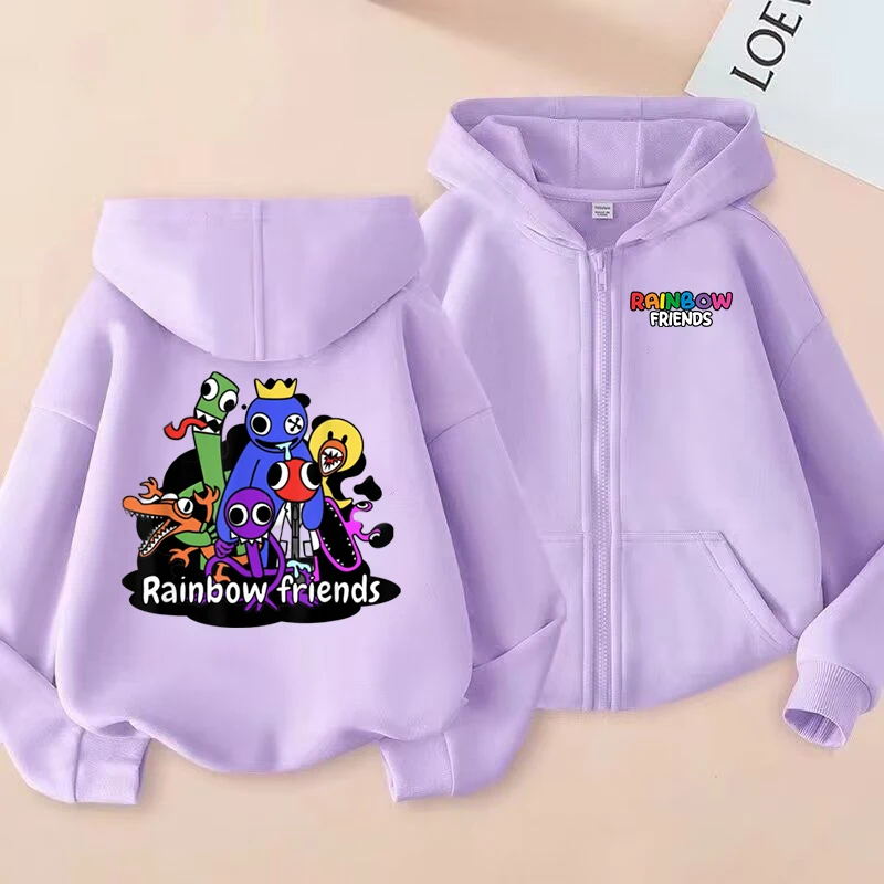 Funny Rainbow Zipper Hoodies for Children Cartoon Friends Girls Sweatshirt Kids Spring Autumn Pullover Gift Boys Clothes 4-14Y
