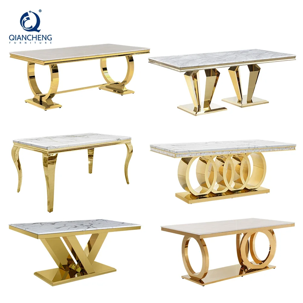 

Mirrored furniture 6 seat daining tables elegant dining room suite gold marble luxury glass dinning table sets