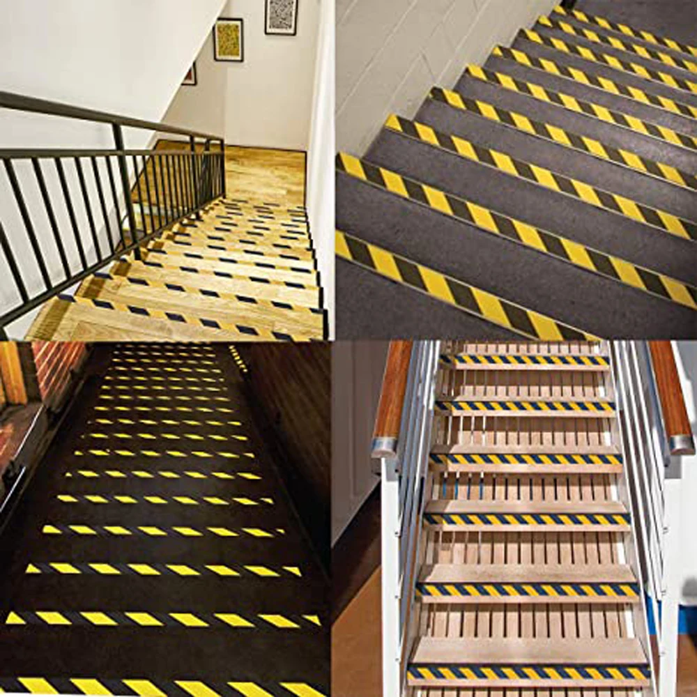 Nastro antiscivolo in Pvc con impugnatura di sicurezza, battistrada antiscivolo per scale, uso interno ed esterno (giallo e nero)