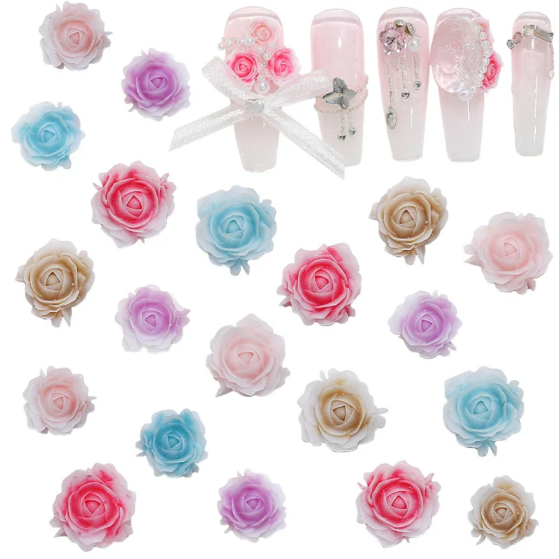 100 pièces belle dégradé teinture coloré 3D Rose camélia résine Nail Art strass décorations manucure 6mm 8mm breloques
