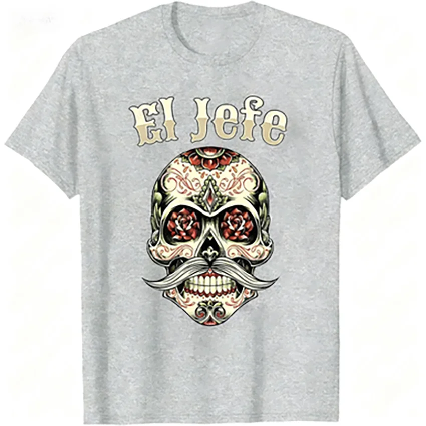 تي شيرت نسائي على شكل جمجمة السكر من El Jefe Los Muertos Boss ثقافة مكسيكية هيكل عظمي كالافيراس يوم الموتى هدايا الهالوين #5