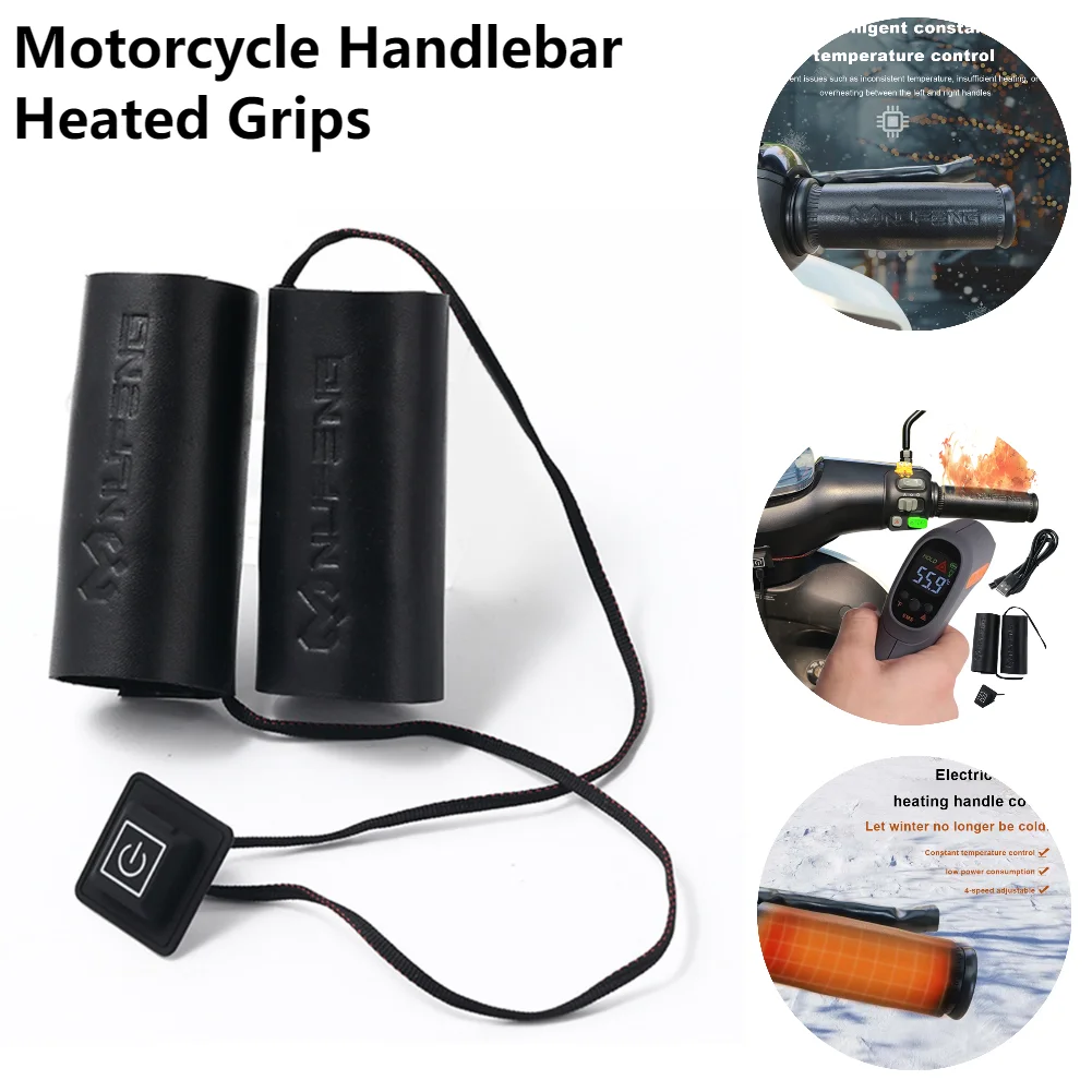 Heated Motorcycle Handlebar Grips Fast Heating 6 Gear Adjustable Anti Slip Handlebar Warmer Sleeves Waterproof Hot Grip Handle