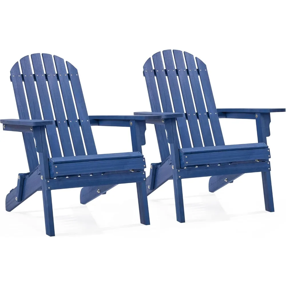

Folding Adirondack Chair Set of 2 Outdoor, 300LBS Solid Wood Garden Chair Weather Resistant, Fire Pit Lounge Chairs for Garden/