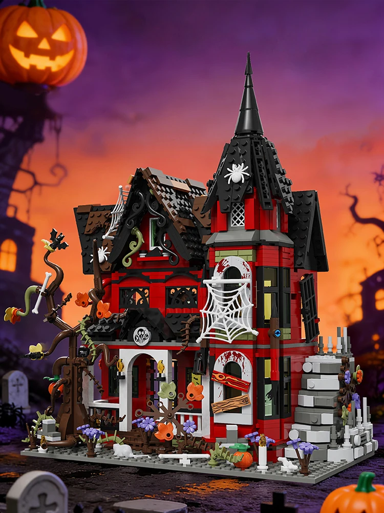 Geisterhaus-Baustein-Set Horror Gruselige MOC-Steine DIY Haus-Bausatz Spielzeug für Erwachsene Freunde Halloween-Feiertagsgeschenke Raumdekoration