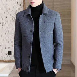 2023 New Men Autumn Winter Woolen Short Thicken Warm Overcoat Self-cultivation Trend Coat Relaxation Jacket Embroidered Outwear