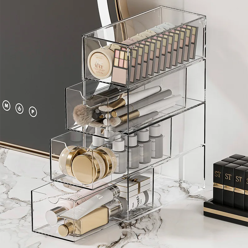 Caja organizadora transparente para pendientes, soporte para almacenamiento de joyas y cosméticos, caja de almacenamiento multifuncional con cajones, gabinetes organizadores