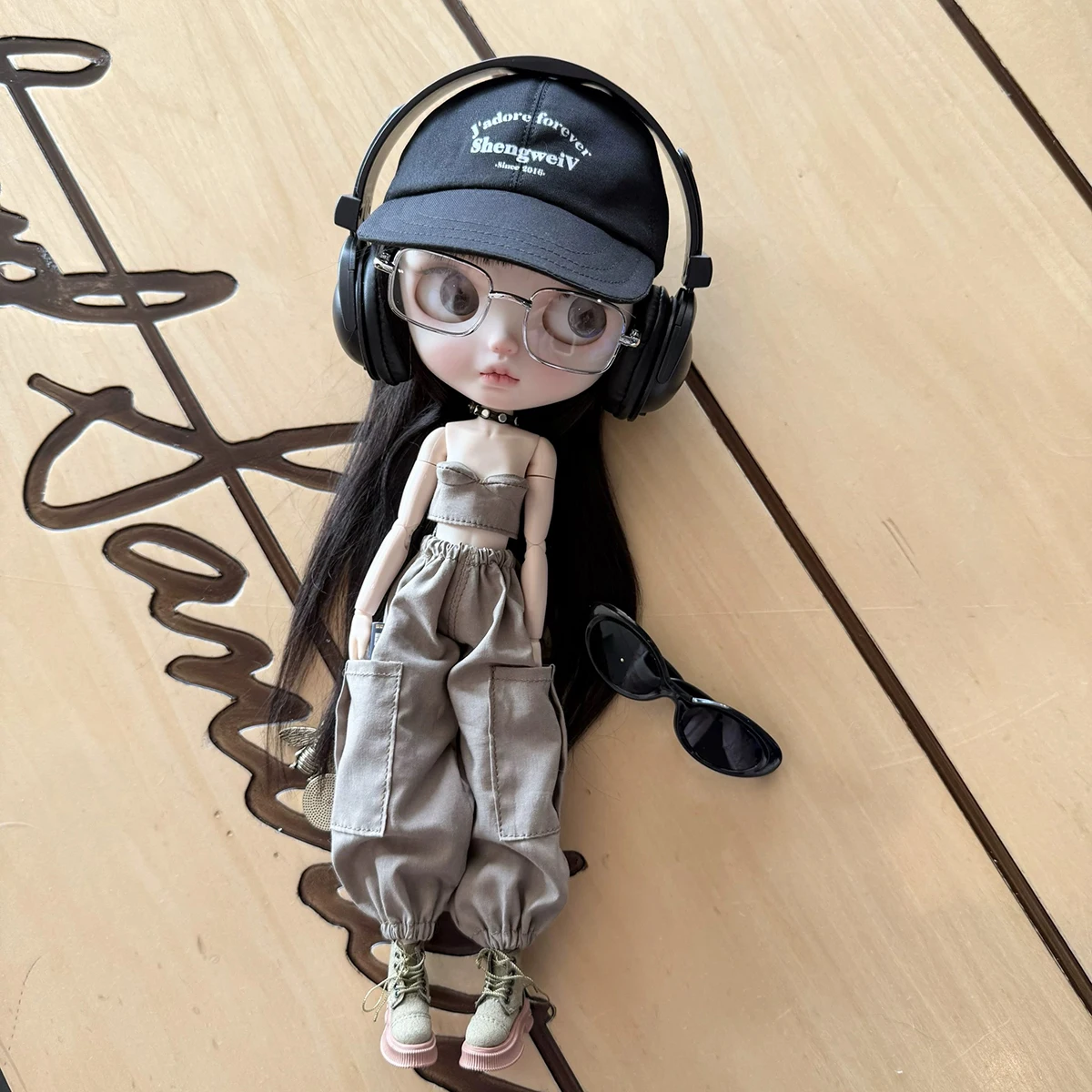 30cm Blyth Doll Clothe Accessories Fashion Versatile Vest + Workwear Trousers Set For Ob24 19-joint Blyth Doll DIY Dress-Up