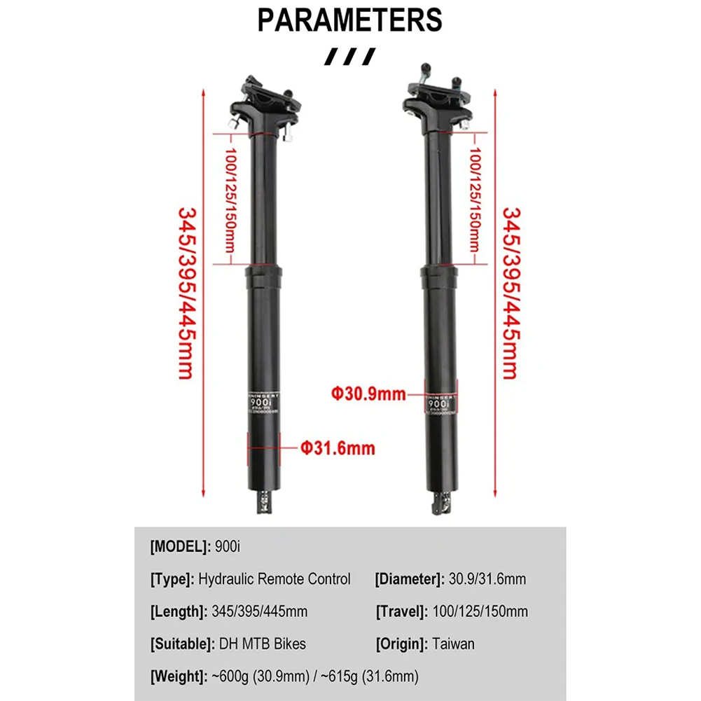 900i Dropper Seatpost 30.9/ 31.6mm Remote Control Dropper Post With Lever Kit And Cable In Housing, Mountain Bike Seat Post