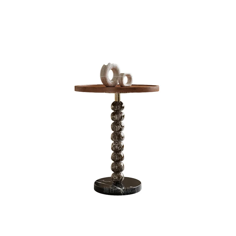Natural stone sofa edge table creative movable marble small coffee table round high sense