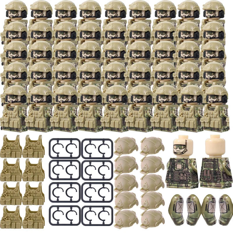 

Военные фигурки спецназа США, строительный блок, немецкий солдат MOC SWAT, армейский пистолет, жилет, рюкзак, кирпич, детские игрушки