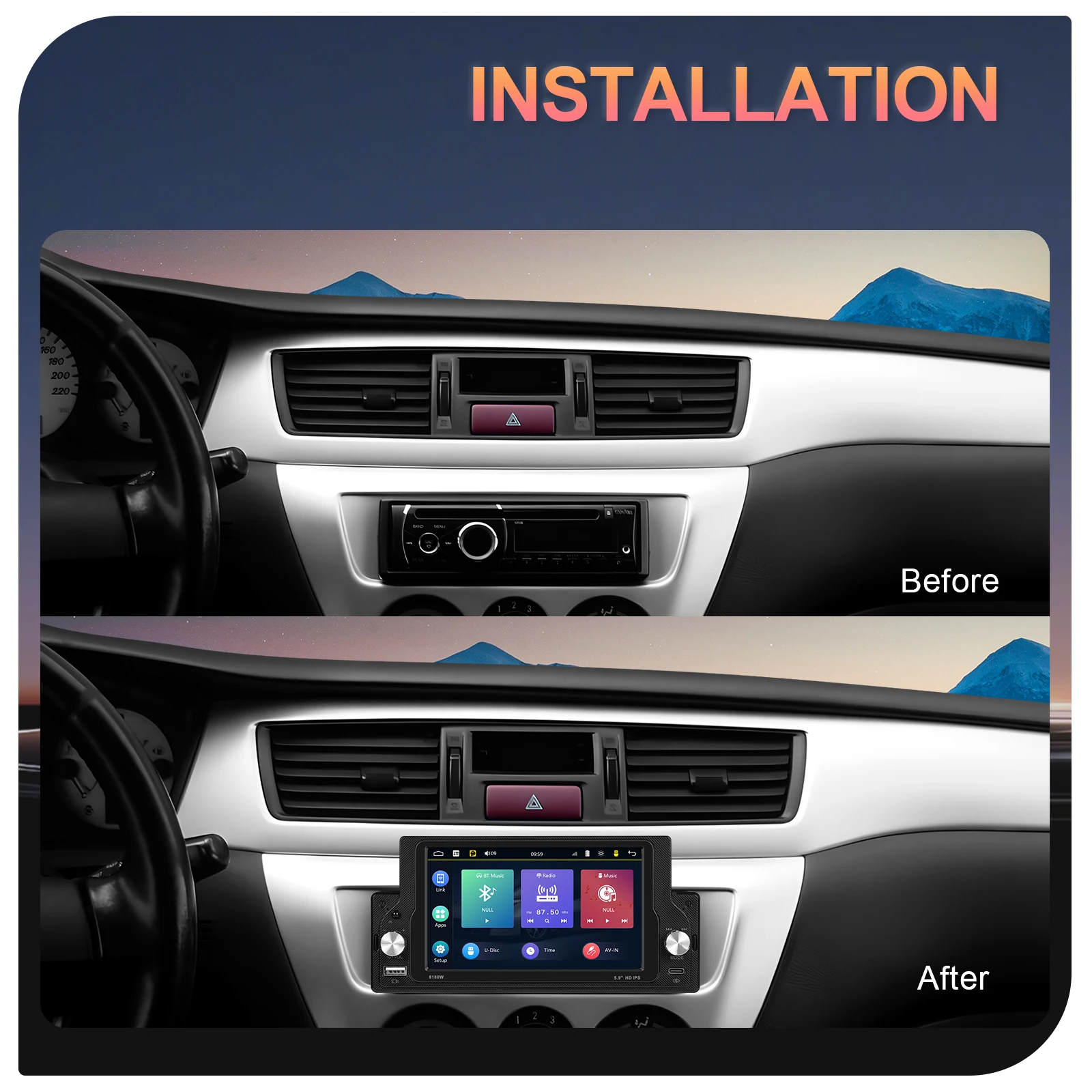 Podofo 1Din "لاسلكي Carplay أندرويد راديو السيارة التلقائي أندرويد 13 الوسائط المتعددة فيديو سيارة مشغل MP5 BT FM ستيريو USB راديو السيارة