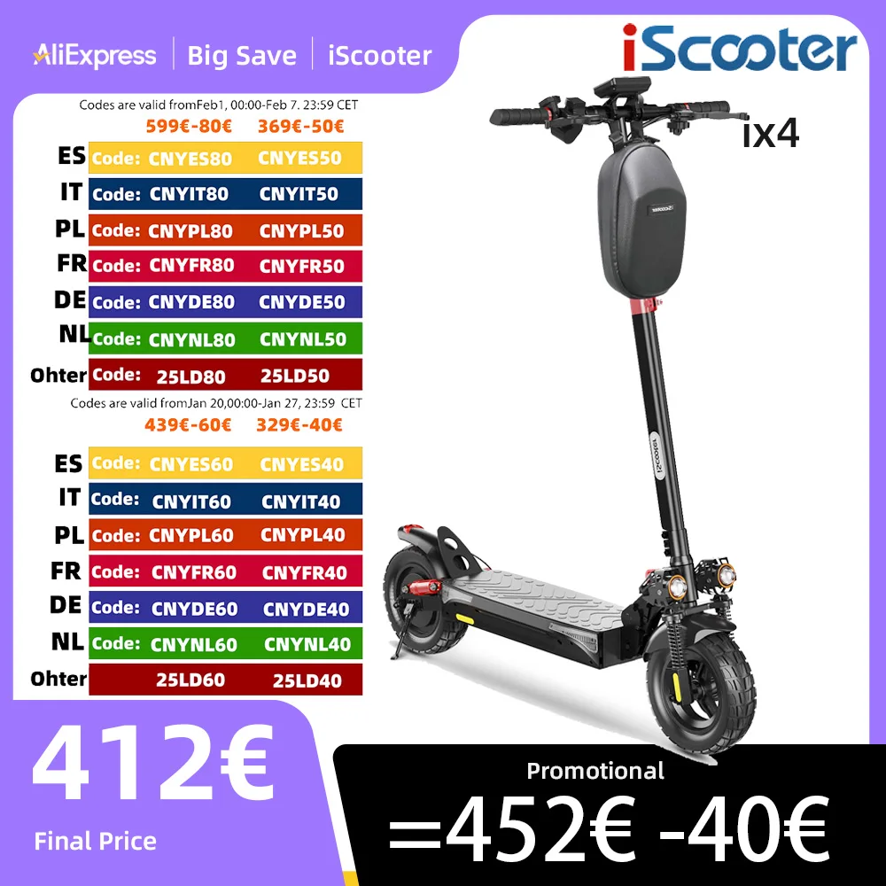 iScooter iX4 Electric Scooter Adults 10inch Anti-skid Off Road Pneumatic Tire Kick Scooter 15Ah 800W Max Speed 45KM/H Scooters