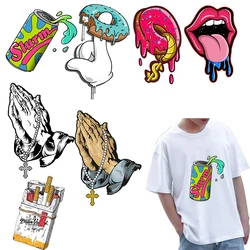 Fashion Donut Gesture Heat Transfer Cool Funny Patch Applique WashableHot Thermal Sticker Wholesale Badge Iron On T-shirt Decor