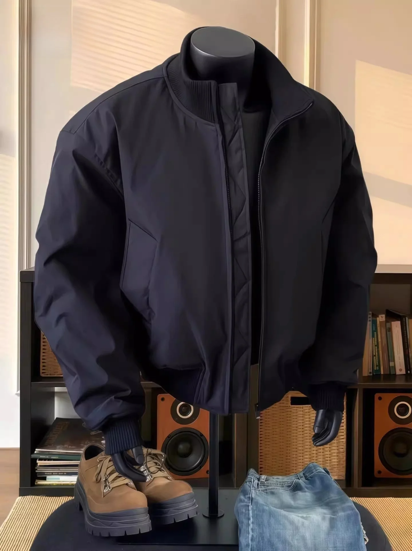 

Bla Pilot Jaet Coat Men's Thiened Cotton Busin Casual Outerwear Windproof Long Sve Zipper Closure No Hat Included