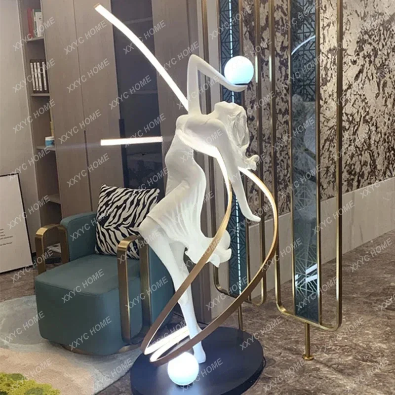 ZK Sculptured Ornaments Dance Girl Floor Lamp Living Room Staircase Model Room Art Decorations