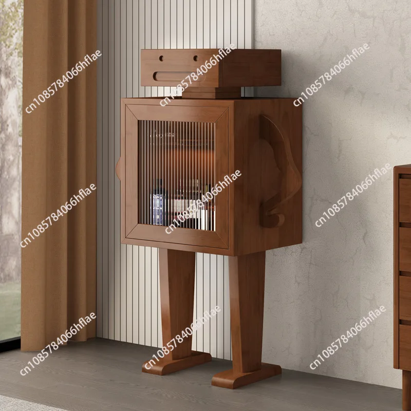 Retro Wooden Robot Wine Cabinet, Living Room Floor Standing Sideboard Storage Cabinet for Home Decor