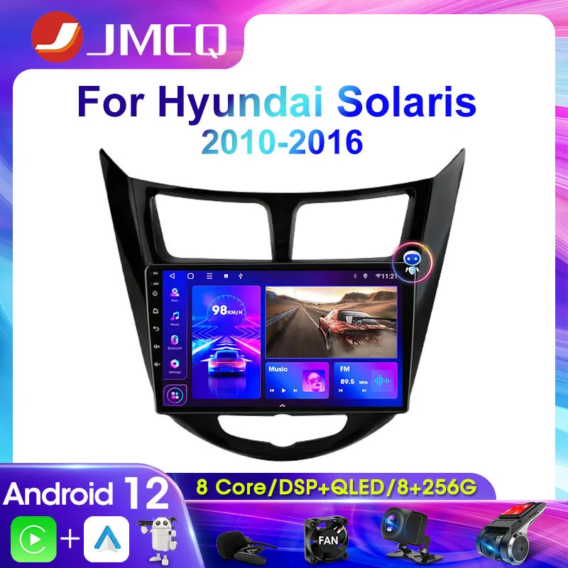 JMCQ 2 Din Autoradio Multimedia Speler Voor Hyundai Solaris 1 2010-2016 Navigatie Head Unit Draadloze Carplay 4G Android 12