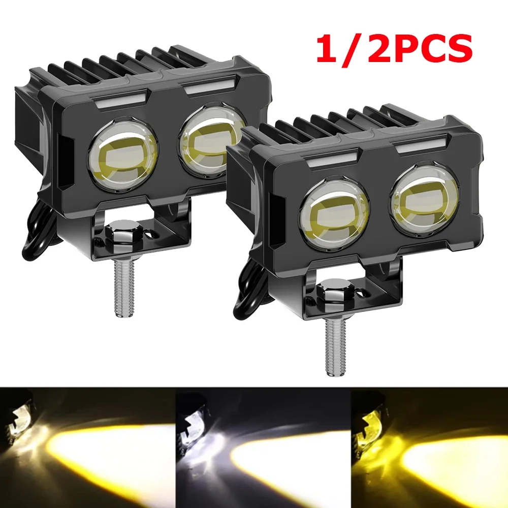 1/2PCS Motorcycle LED Work Lamp Spotlight Driving Light For Truck SUV Dual Color Hi/Low Beam Fog Lamps Flash lamp Super Bright