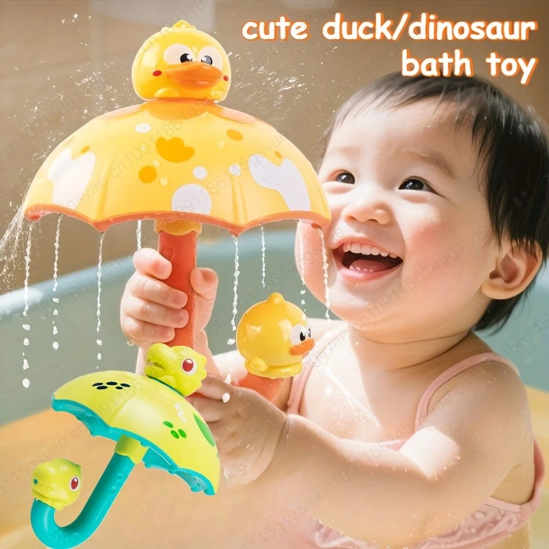 Toddler Umbrella Bath Toy - Interactive Playful Dinosaur Design with Multiple Water Outlets, Soft Plastic Durable Bath Toy
