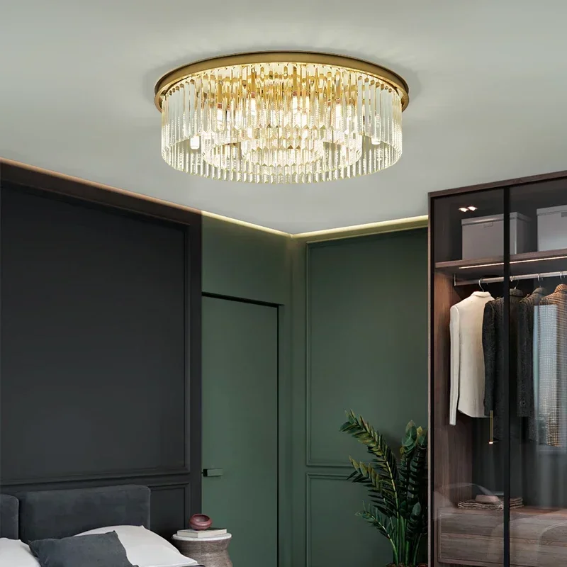 

LED Ceiling ChandelierLuxury Light Crystal Bedroom Guest Dining Room Modern American Minimalist Metal Low Rise Small Apartment